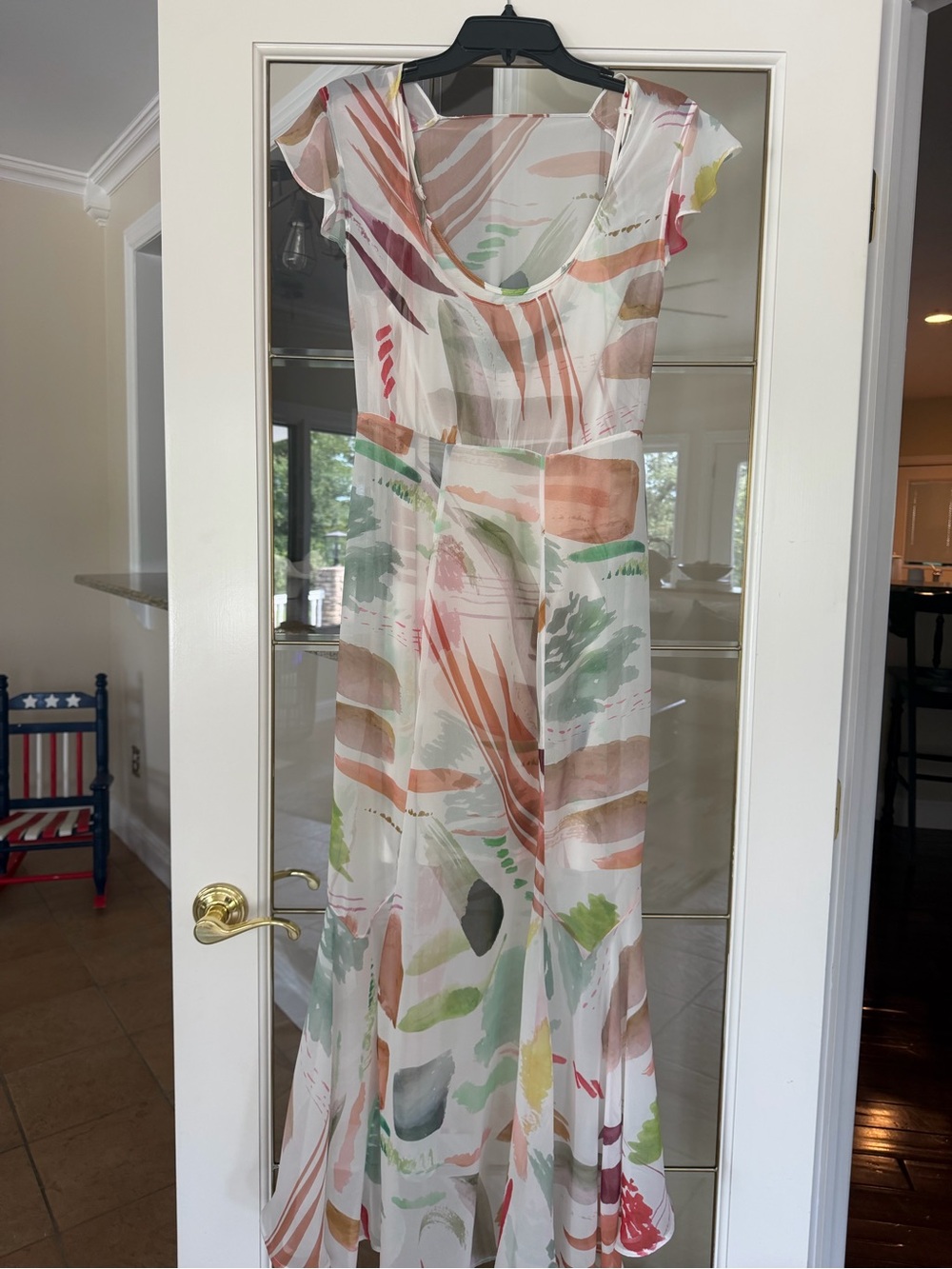 ANTONIO MELANI Sheer Abstract Maxi Dress in Multi-Color Wash